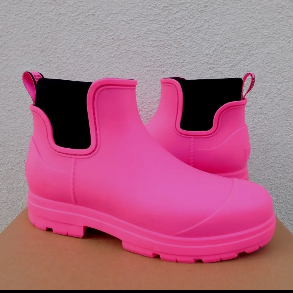 UGG DROPLET TAFFY PINK WATERPROOF RUBBER WOOL RAIN BOOTS, US 8/ EUR 39 ~NEW
